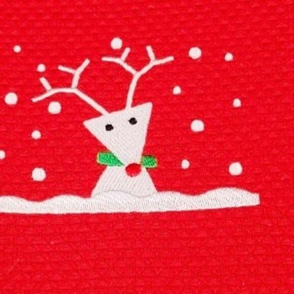 Crate & Barrel Embroidered Snow Deer Kitchen Dishtowel Napkin Mitt Lot of 3 - Picture 6 of 11
